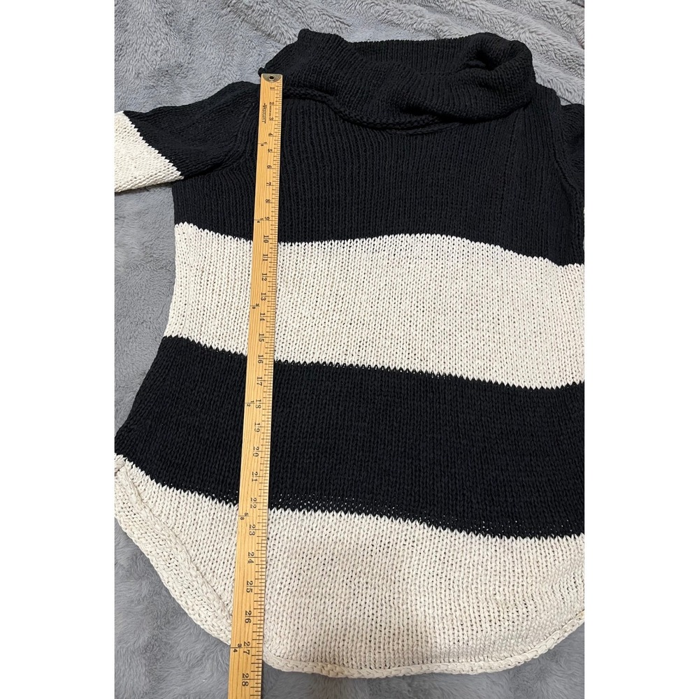 Pure Handknit Black Cream Stripe Cowl Neck Sweater L XL - Picture 4 of 7